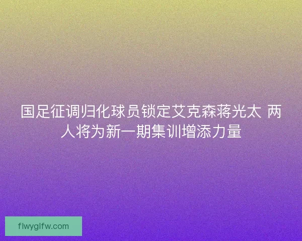 国足征调归化球员锁定艾克森蒋光太 两人将为新一期集训增添力量